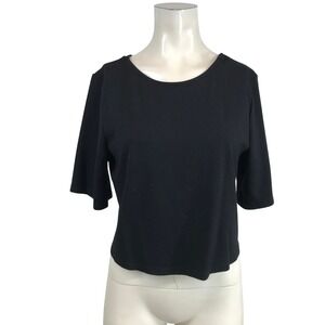 Ripley Rader Black Ponte Knit Cropped Top Elbow Sleeve Made in LA Womens 1+